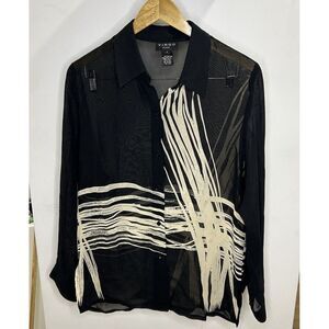 Virgo Womens Black Long Sleeves Collared Button Front Dress Shirt Size 6 100%ray